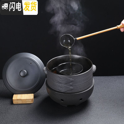 三维工匠陶瓷煮茶壶带盖黑白茶普洱烧茶炉家用分茶器电陶炉复古茶具煮茶器 九黑色蒸笼5件套+黑陶电陶炉