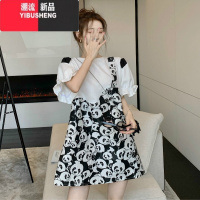 YIBUSHENG大码宽松微胖mm200斤300假两件裙子短袖t恤女季法式气质连衣裙