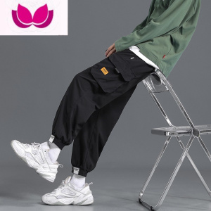 七斓魔术贴束脚工装裤男款夏季宽松裤子国潮百搭哈伦休闲长裤