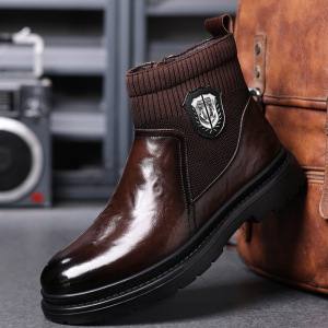 切尔西靴男新款马丁靴高帮真皮百搭透气英伦风厚底ins潮流男靴子