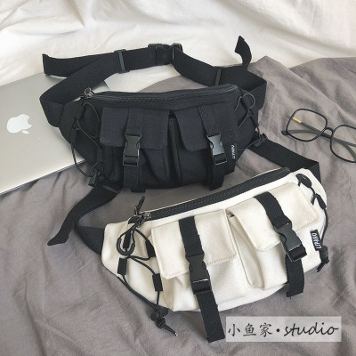 日系原宿工装斜挎包潮暗黑机能胸包韩国ins街拍百搭帆布腰包男女