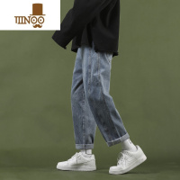 YANXU阔腿牛仔裤男生2023秋季薄款潮牌复古宽松直筒休闲九分长裤子