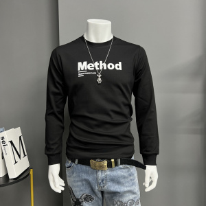 字母立体时尚圆领卫衣男t装长袖打底衫T上衣潮流秋冬新款加绒加厚