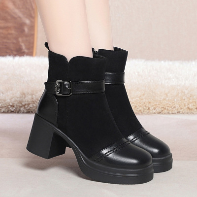 年新款绒面拉链圆头秋冬季女靴