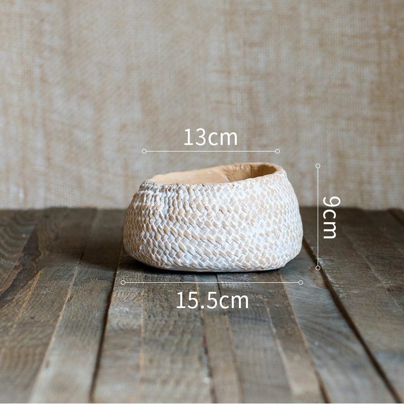 盆栽摆件艺术北欧编织户外别墅庭院花园 水泥造型花器(小号)底部有孔