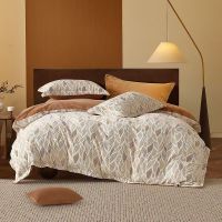 水星家纺牛奶绒雕花绒高密加绒抗静电四件套 牛奶绒(叶绒光)1.8米220x240cm