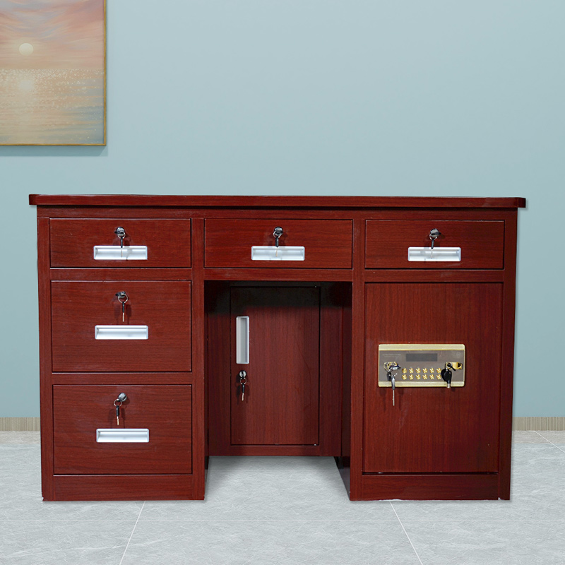 初嘉 CJ全钢制保险桌密码保险桌收银财务桌1.2m木纹五斗电子锁