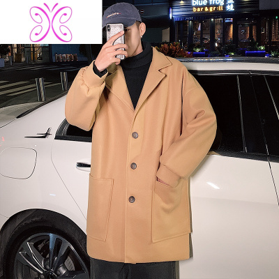 YUANSU毛呢大衣男冬季加厚中长款风衣韩版潮流羔绒外套简约宽松情侣装风衣