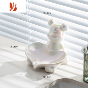 三维工匠创意轻奢风小熊壁挂式肥皂碟洗手台卫生间免打孔沥水置物架香皂盒 4056肥皂盒(彩白)一个