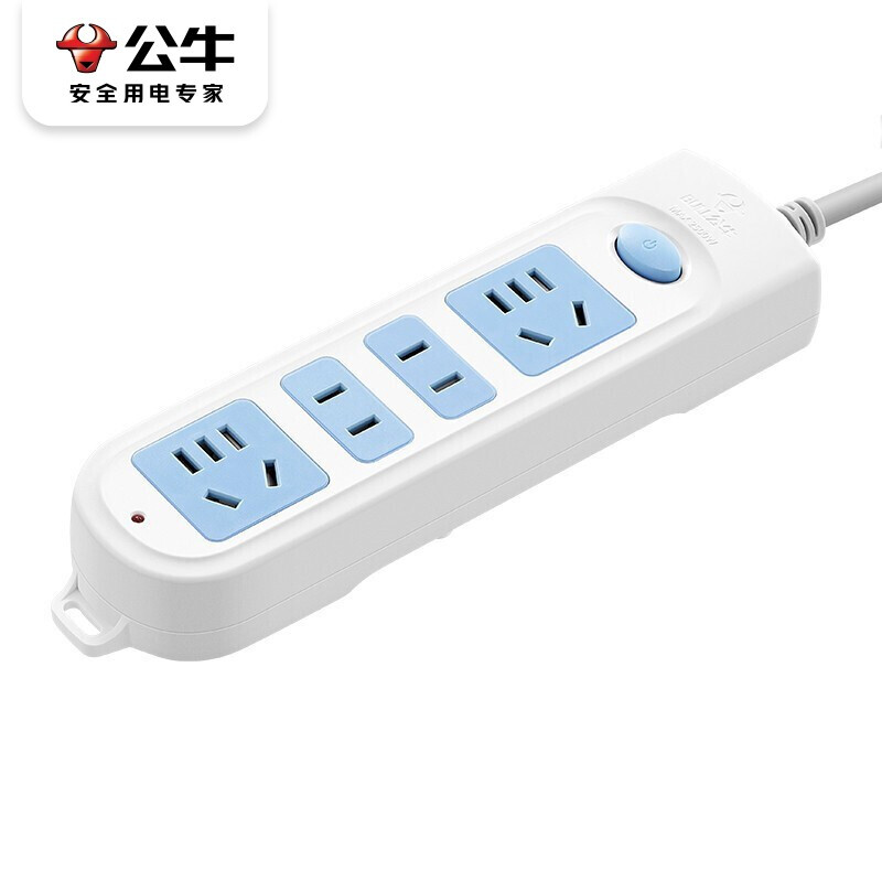 公牛(bull) 插座基础蓝白款 多孔长线多功能电插板 分控开关 4位1.8米 GN-607