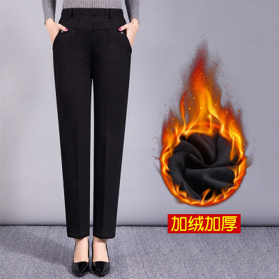 迪鲁奥(DILUAO)[品质女装]中老年裤子女秋冬常规大码休闲弹力高腰松紧腰妈妈裤加绒加厚