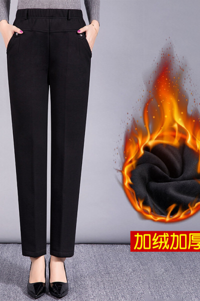 迪鲁奥(DILUAO)[品质女装]中老年裤子女秋冬常规大码休闲弹力高腰松紧腰妈妈裤加绒加厚