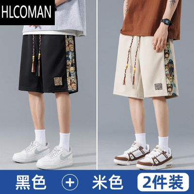 HLCOMAN小熊短裤男士夏季潮牌加肥加大码休闲五分裤子港风宽松中裤