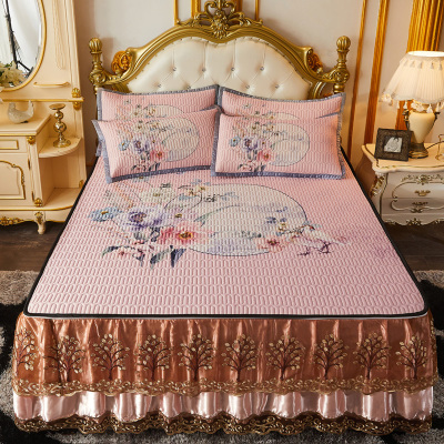 雅丽薇乳胶冰丝床裙款凉席三件套夏季凉感防滑床单夏天可水洗机洗床罩裙式可拆卸可水洗凉感丝单双人床床上用品