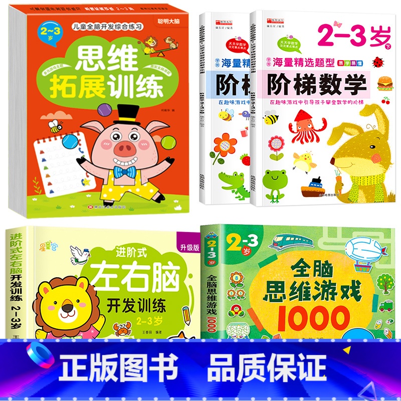 热卖5册[2-3岁]左右脑+阶梯数学+全脑思维+全脑游戏 [正版]儿童左右脑开发逻辑思维训练书 2–3一4-5-6两三四