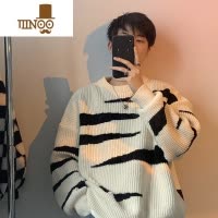 YANXU韩系慵懒风毛衣男秋季穿搭感黑白拼色外套日系复古情侣毛线衣