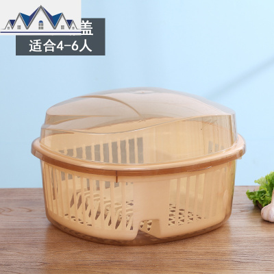 塑料透明带盖碗柜带沥水架碗架家用翻盖放碗箱带排水管碗筷收纳盒 三维工匠收纳层架