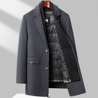 鹅绒双面呢羊毛大衣男士中长款脱卸内胆羊毛呢子外套西装领鹅绒服