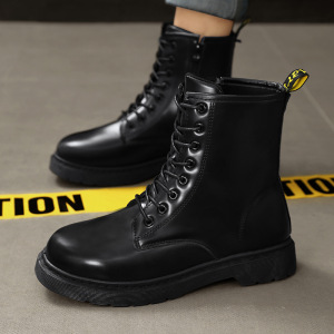 网红绒毛黑色男士马丁靴英伦高帮机车靴潮流侧拉链英伦潮鞋