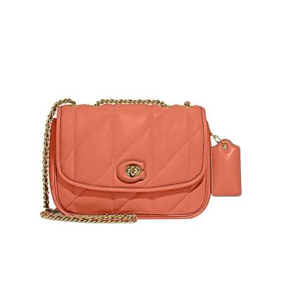 COACH纳帕皮革绗缝单肩包复古徽标翻盖链式肩带女包