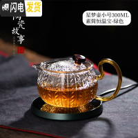 三维工匠泡茶壶玻璃小茶壶茶水分离可高温锤纹小花茶壶茶具套装 星梦壶300+素简恒温宝-墨绿
