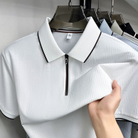 春夏新款男士纯色翻领休闲透气简约轻商务舒适短袖T恤新疆棉