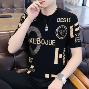 夏季新款冰丝短袖T恤男士圆领潮牌薄款上衣服修身体桖衫