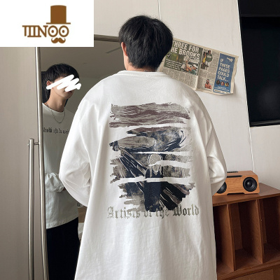 YANXUoversize美式印花长袖t恤男夏季薄款内搭打底衫宽松卫衣外套