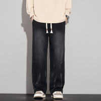 黑色个性印花直筒牛仔裤男高级感宽松帅气百搭高街阔腿裤秋冬新款