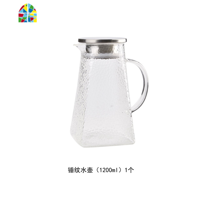 日式锤纹玻璃茶壶加厚耐热家用大号泡花茶壶大容量凉水壶果汁壶 FENGHOU 1壶+03高款小杯4个
