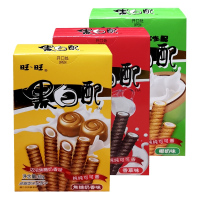 旺旺黑白配油脂型夹心饼干椰奶香草焦糖奶香味休闲零食品盒装56g