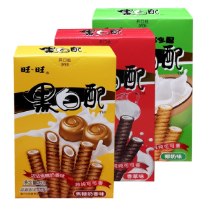 旺旺黑白配油脂型夹心饼干椰奶香草焦糖奶香味休闲零食品盒装56g