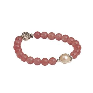 梦克拉 S925银草莓晶珍珠手链 心幻 草莓晶手链 三里桃花不及卿 女士 甜美可爱 手链 水晶 粉色