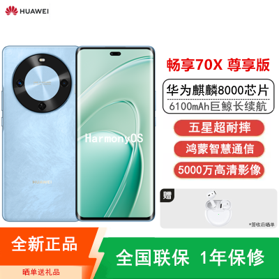 [全新]华为c 尊享版 256GB 星海蓝 麒麟8000芯 卫星消息 5000W高清影像 6100毫安大电池 1.5K 120HZ 双曲护眼屏 40W快充 五星超耐摔 手机