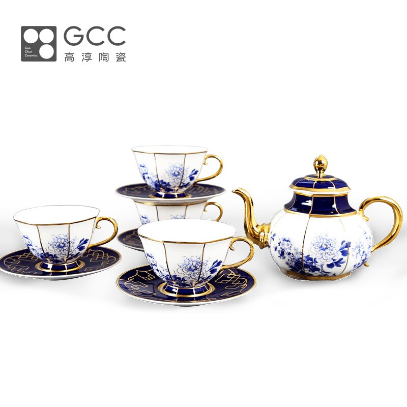 Gao Chun Ceramics高淳陶瓷盛世同春系列骨瓷茶具喝茶青花套装家用茶壶整套茶具