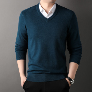 羊毛衫男冬季新款鸡心V领毛衣男套头加厚可机洗针织衫男打底
