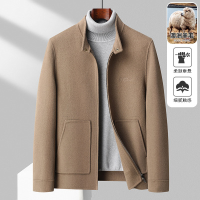 潮流简约竖领双面呢羊毛茄克中青年男士秋冬新款双面呢羊毛厚外套