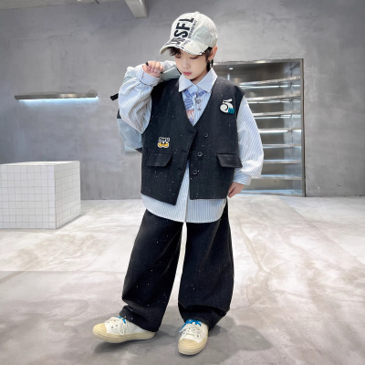 男童春装套装2026新款春季痞帅儿童休闲衣服潮男孩马甲两件套