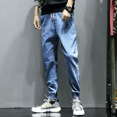 梵克公牛潮牌休闲牛仔长裤2020新款男士春四季韩版潮流修身小脚裤子蓝色M