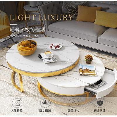 森美人北欧现代大小户型客厅高低圆钢化玻璃大理石长电视柜圆形茶几