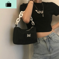 夏季2020新款韩版时尚百搭链条小包包复古蝴蝶刺绣单肩手提包女潮NEW LAKE 黑色