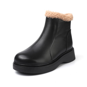 秋冬新款头层牛皮高帮鞋女厚绒内里加复古闲百搭中筒短靴潮