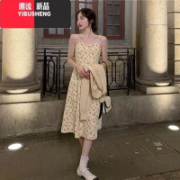 YIBUSHENG碎花法式温柔风桔梗盐系连衣裙女春2024新款仙收腰吊带裙