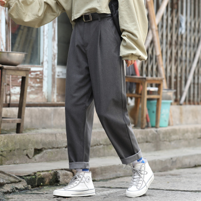 语娄裤子女大码灰色西装裤女直筒宽松垂感休闲裤烟筒工装阔腿胖mm显瘦2021西裤