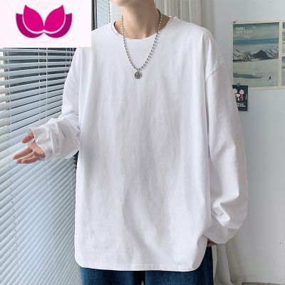 七斓长袖t恤男2023新款情侣白色卫衣休闲纯色打底衫潮牌港风ins风
