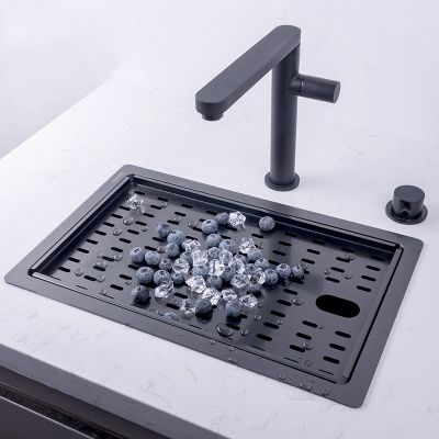 水槽纳丽雅(naliya)吧台水池带盖商用家用迷你不锈钢纳米黑色中嵌入式