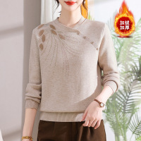 年女装针织妈妈装洋气烫钻女50岁简约中老年女装毛衣女冬加绒
