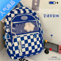 封后克莱因蓝日系百搭复古格子书包女 韩版ins工装双肩包校园学生背包学生书包