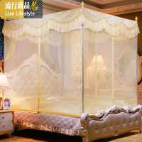 蚊帐三开拉链方顶公主风1.5米1.8m床双人家用蒙古包坐床纹帐 三维工匠