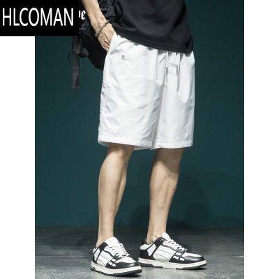 HLCOMAN冰丝速干短裤男夏季休闲中裤宽松直筒沙滩裤薄款运动白色五分裤潮